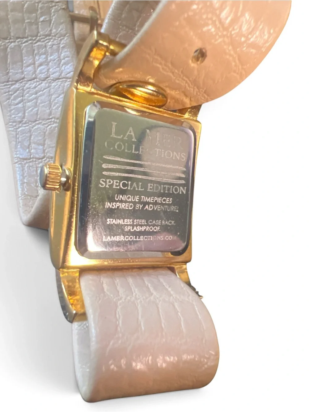 La Mer Collections Wrap Watch Cream Croc Embossed Gold Roman Double Wrap